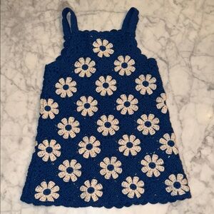 Zara Blue Crochet Dress with Floral Accents 4Y